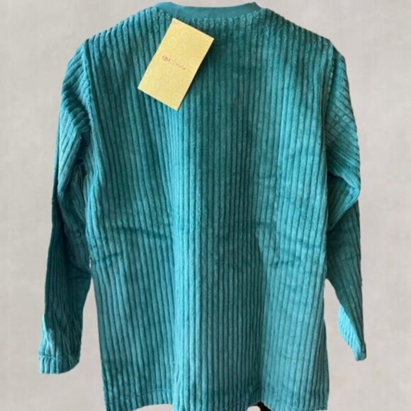 Denim & Co. Sweatshirt Crew Neckline Wide Wale Ribbed Trim Woven Chenille Teal S - Picture 3 of 9